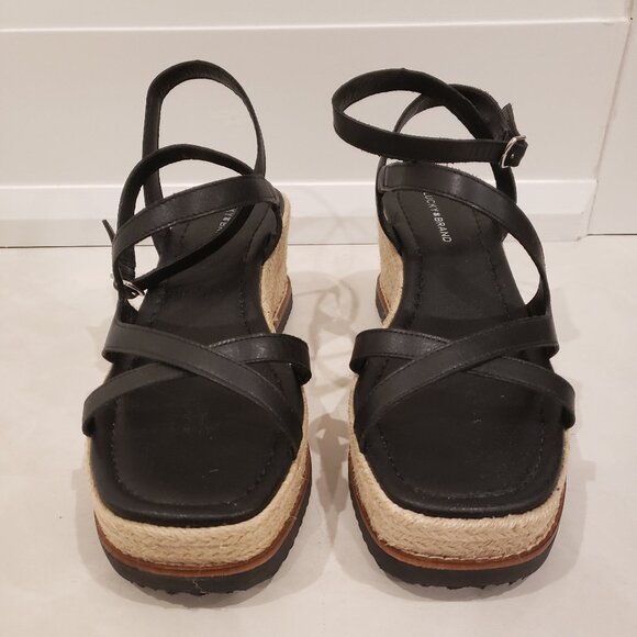 Lucky Brand Carolie Espadrille Wedge Sandal in Black and Beige Size 8 - Picture 2 of 9